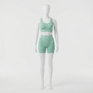 Women Mint <b>Green</b> Acid Wash Yoga <b>Set</b> Sports Bra High Waist Biker Shorts <b>Gym</b> Fitness Workout Activewear - Product Image 1