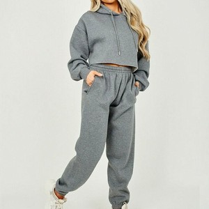 Conjunto Deportivo Gris con Capucha para Mujer, Manga Larga, Color Sólido, Corte Holgado, Pantalones Deportivos Casuales con Bolsillos Laterales, Ropa de Otoño, Cómoda - Product Image 2