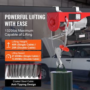 1320 Lbs 328 ft Wireless Electric <b>Hoist</b> Crane Winch 14 ft Wired Remote 12V DC Motor 2000lb Load Capacity 24V Strap for Auto - Product Image 3