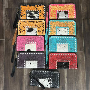 Premium Hand Tooled Cowhide Leather <b>Wristlet</b> <b>Wallet</b> New RFID Blocking Card & Cash Holder Floral Design Women Everyday Clutches - Product Image 4