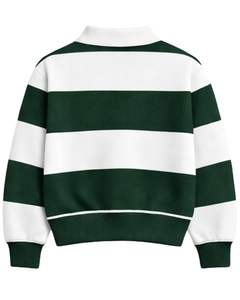 Sudadera Verde Oscuro con Rayas Blancas y Cierre de Cremallera para Hombre, Cuello Camisero, Forro Polar, Informal, de Invierno, Fabricante Personalizado - Product Image 2