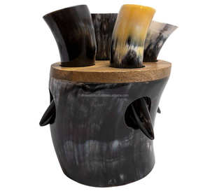 Cuernos de búfalo/buey indio Natural 100% de alta calidad, juego de cuernos para beber vikingo de 4 piezas, lámpara de sal de concha cruda M R S EXPORTS - Product Image 1