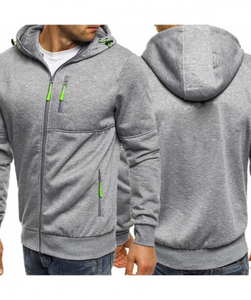 Sweat-shirt à capuche zippé blanc pour homme, coupe ajustée, décontracté, tricoté, couleur unie, pour l'automne - Product Image 5