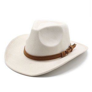Chapeau Fedora classique à large bord unisexe, chapeau de cowboy en daim western - Product Image 3