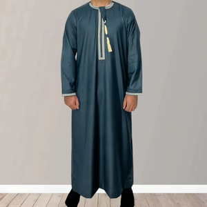 Wholesale Premium Cotton Stand Collar Modest <b>Men's</b> Loose Fit <b>Thobe</b> Islamic Eid Plus Size Floor Length Short Sleeve Quick Dry - Product Image 3