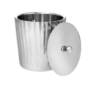 Cubo de Hielo de Lujo de Níquel Pulido Acanalado con Tapa Martillada, Enfriador de Vino Moderno de Acero Inoxidable Hecho a Mano para Hoteles y Fiestas - Product Image 3