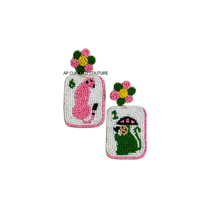 Boucles d'oreilles pendantes tendance faites à la main avec perles de rocaille, motif floral nœud papillon blanc mignon, bijoux fantaisie pour femme - Product Image 2