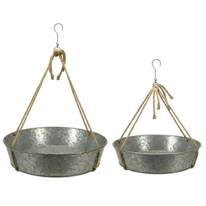 Ensemble de 2 grands pots suspendus en fer galvanisé, pots à fleurs en métal pour plantes d'extérieur, paniers suspendus ronds en zinc pour jardin et balcon - Product Image 3
