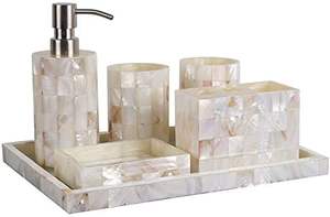 Juego de baño de 5 piezas de MDF más vendido con diseño de incrustaciones MOP para dispensador de jabón y portarrollos de papel para el hogar al mejor precio - Product Image 6