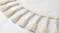 Bordure en coton à franges avec trois perles pour rideaux, vêtements et décoration textile de maison
