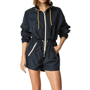 Nouvel ensemble short coupe-vent imperméable entièrement personnalisé pour femme, avec col montant brodé et boutons décoratifs, motif uni - Product Image 1