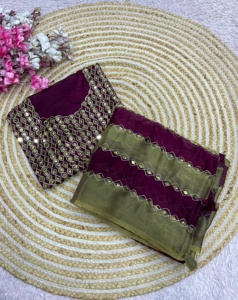 Designer Aari Work And Original Mirror Work 9 Patta Space Silk <b>Saree</b> With Embroidery And Original Mirror Work Space Silk Blouse - Product Image 4