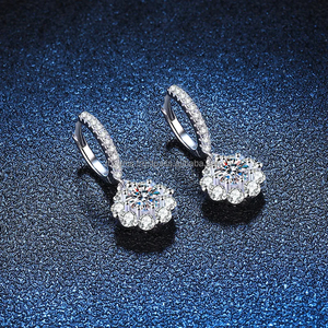 Hot Selling 925 Silver Drop <b>Earrings</b> New Trendy VVS Wedding <b>Fine</b> Geometric Flowers Pattern Rhodium Plated Gold Christian - Product Image 3