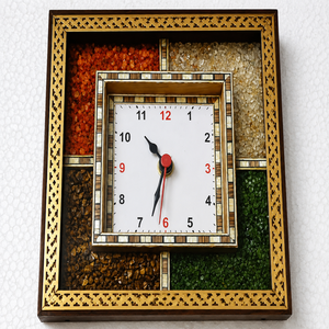 Beautiful Art Deco Rectangular Rose Wood Multicolor Gemstone Mechanical Wall Clock with Designer Work Home Office Decoration - Product Image 1