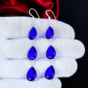London <b>Blue</b> <b>Topaz</b> Gemstone <b>Earrings</b> 925 Sterling Silver Handmade Teardrop Dangle <b>Earrings</b> Boho Jewelry Christmas Holiday Gifts - Product Image 3