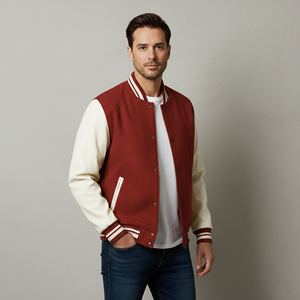 New Arrival High Quality 100% Wool Winter Men's Hooded Varsity Jacket Custom Silk Screen Printed Canvas Polyester Lined Front - Product Image 4