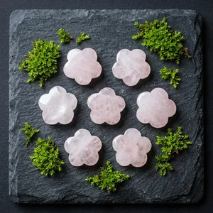 หินโรสควอตซ์สีชมพูอ่อนธรรมชาติแกะสลักรูปดอกไม้ ขนาด 15x15 มม. พลอยแกะสลักแบบเม็ดเดี่ยว - Product Image 4