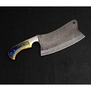 Couteau de chef multifonctionnel Burraq OEM/ODM en acier Damas fait main, motif goutte de pluie, avec étui en cuir - Product Image 3