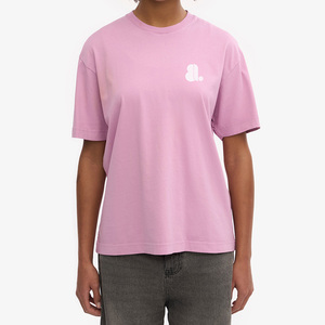<b>Pink</b> Women Crew Neck T-Shirt 100% Organic Cotton Logo Print Casual Regular Fit Short Sleeve Solid Color Breathable Eco-Friendly - Product Image 1