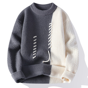 Pull en tricot à col rond pour femme, couleur contrastée, avec détails à lacets, épais, décontracté, pour l'hiver - Product Image 2
