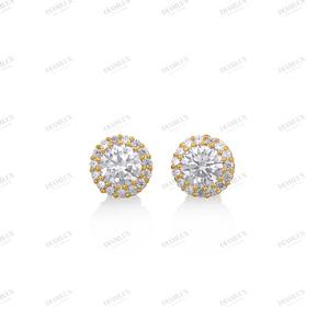 Boucles d'oreilles clous solitaires rondes en or jaune, bijoux classiques pour femmes, plaqué argent, au meilleur prix - Product Image 2