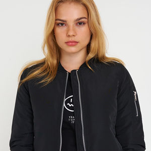 Blouson bomber matelassé zippé pour femme, manches raglan, style moto, classique, en nylon matelassé losanges - Product Image 4