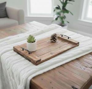 Plateau de style farmhouse, plateau en bois artisanal, plateau ottoman artisanal, plateau de service en bois, plateau de table basse, plateau extra large - Product Image 1