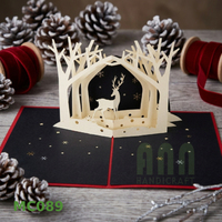 ANN HANDICRAFT MC089 Tarjeta de Felicitación 3D Pop-up 'Gracias' con Diseño de Ciervo Navideño en el Bosque, Grabado en Relieve, Impresión Offset, Acabado Mate