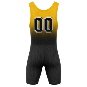 Combinaison de lutte sublimée jaune et noire pour hommes, en polyester, sans manches, uniforme sportif athlétique, entraînement de lutte, compétition - Product Image 3