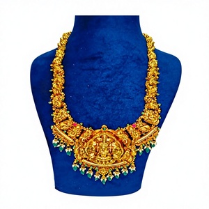 Collar de Templo Tradicional del Sur de la India, Lakshmi Kasu Mala, de Oro Sólido de 22K, Hecho a Mano, con Moneda de la Diosa, de 22 Pulgadas, para Boda - Product Image 1