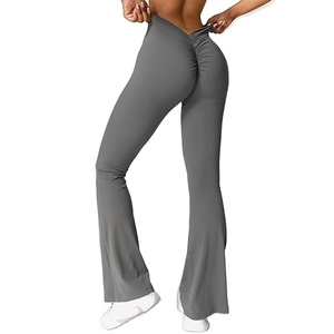 Wholesale 2025 Women's Scrunch <b>Flare</b> <b>Leggings</b> V Back Butt Lifting Wide Leg High Waist Gym Workout Yoga Quick Dry Sustainable - Product Image 2