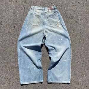 Jean en denim déchiré pour homme, taille mi-haute, coupe large et ample, délavé, style streetwear, respirant, uni, décontracté, été, bleu clair, en coton - Product Image 3