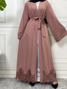 Conjunto de Vestido Abaya Musulmán Elegante y Modesto de Alta Calidad para Mujer, Abaya Abierta Bordada a Mano, Color Sólido Dibujado a Mano - Product Image 4