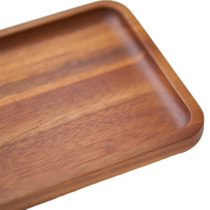 Ensemble de 3 plateaux de service modernes en bois d'acacia écologiques faits à la main, plateaux décoratifs rectangulaires sans danger pour les aliments avec poignées surélevées pour la maison - Product Image 2
