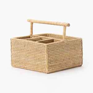 Woven rattan silverware <b>caddy</b> utensil container <b>caddies</b> wooden cutlery holder restaurants supply - Product Image 2