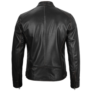 2026 OEM <b>Top</b> Selling Black Cowhide <b>Leather</b> Jacket For Men's Stand Collar Zipper Pockets 100%<b>High</b> Quality Low MOQ Fashion Jackets - Product Image 6