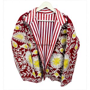 Handmade Corduroy Suzani Jacket Women's Floral Embroidered Cotton Stripe Lining Autumn <b>Winter</b> Fashion <b>Coat</b> - Product Image 1