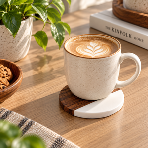 Juego de 4 Posavasos de Madera de Mango con Diseño de Mármol para Tazas de Té, Café y Tazas |   Posavasos Redondos para Mesa de Comedor, Decoración para el Hogar y la Oficina, y Regalo - Product Image 2