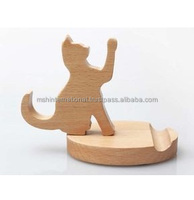 Pemegang Meja Ponsel Lucu Berdiri Pemegang Desktop Ponsel Kayu Boneka Anjing Potong Hewan