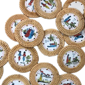 Posavasos de Cerámica y Ratán Hechos a Mano en Vietnam, Alfombrilla Tejida de Bambú Natural para Bebidas, Accesorio de Decoración para el Hogar - Product Image 5