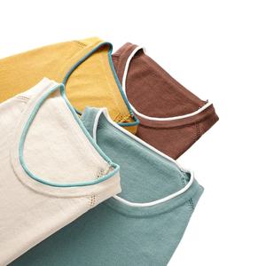 Respirant 100% coton T-shirt femmes col rond pull à manches courtes décontracté tricot haut ample été mode femmes T-shirt - Product Image 1