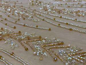 ผ้าลูกไม้ปักมือประดับด้วยเลื่อมสีทองหรูหรา สำหรับชุดแต่งงาน ผ้าคุณภาพสูงสำหรับชุดเจ้าสาวแบบขายเป็นหลา - Product Image 1