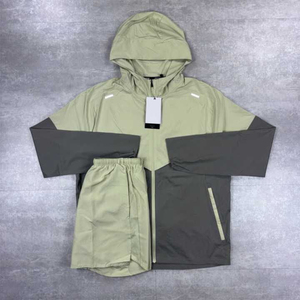 Ensemble de survêtement 2 pièces respirant pour femme, coupe courte, en nylon noir avec passepoil réfléchissant, coupe-vent à manches longues, idéal pour l'été - Product Image 2