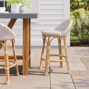 Tabouret de bar en rotin tissé à la main avec structure en cannage naturel et dossier rond confortable pour café, bistrot et îlot de cuisine - Product Image 2