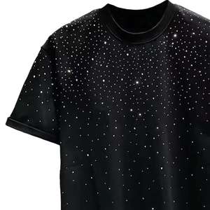 T-shirts en coton ornés de strass, dernière collection, vente en gros, streetwear d'été, nouveaux modèles avec logo personnalisé - Product Image 4