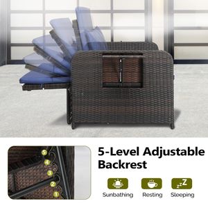 Divano a due posti in rattan da esterno con divano letto 2-in-1 e ottoman, vassoio ottoman regolabile a 5 livelli, vassoio laterale retrattile, uso multiuso - Product Image 6