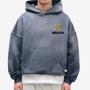 เสื้อฮู้ดโอเวอร์ไซส์ผู้ชาย MBAANI สีเทา ผ้าฝ้ายเฟรนช์เทอร์รี่ ปักโลโก้รูปดาว มีกระเป๋าหน้า สวมใส่สบายๆ สำหรับฤดูใบไม้ร่วง - Product Image 1