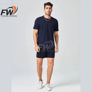 Conjuntos de camiseta y pantalones cortos casuales de verano para hombre, 100% algodón, transpirables, estilo urbano, con impresión de logotipo personalizado - Product Image 3