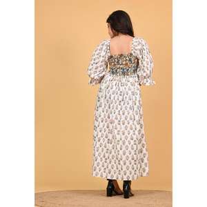 Vestido Largo Maxi de Algodón para Mujer, Estampado a Mano, Diseño Indio, para Fiestas, Ecológico, Estilo Boho, Floral, para Verano y Otoño - Product Image 6