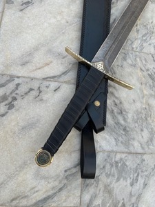 High-quality Copper Damascuse <b>Sword</b> Brass Guard & Pommel Wood Handle With Leather Scabbard Gift For Friend - Product Image 5